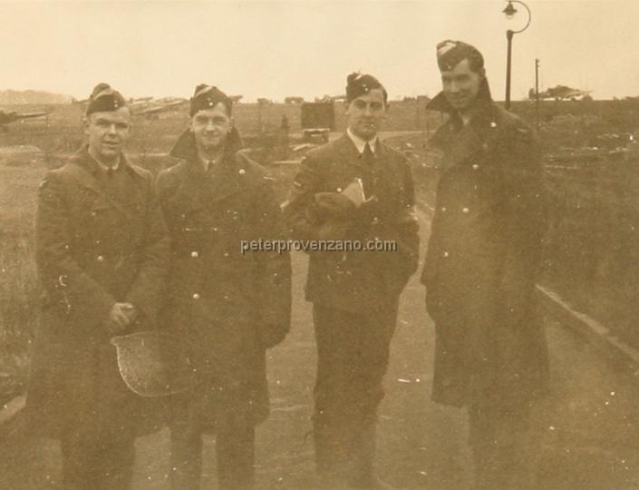 Peter Provenzano Photo Album Image_copy_053.jpg - From left to right: Leading Aircraftmen (LAC) Richard, Shirm, Dickinson, and Folkkard.  RAF Station Tern Hill, fall of 1940.
